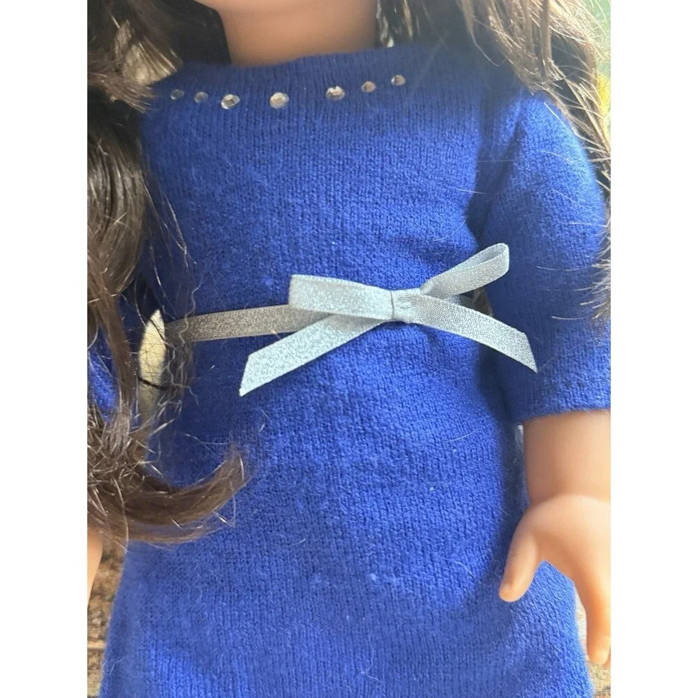 American Girl Truly Me Doll Brunette Green Eyes Freckles 18” Blue Dress AS IS
